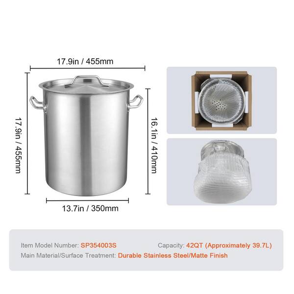 42 qt. Stainless Steel Stock pots Heavy Duty Commercial Grade Stock Pot Large Cooking Pots, Silver