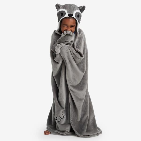Plush Gray Racoon Character Throw Blanket