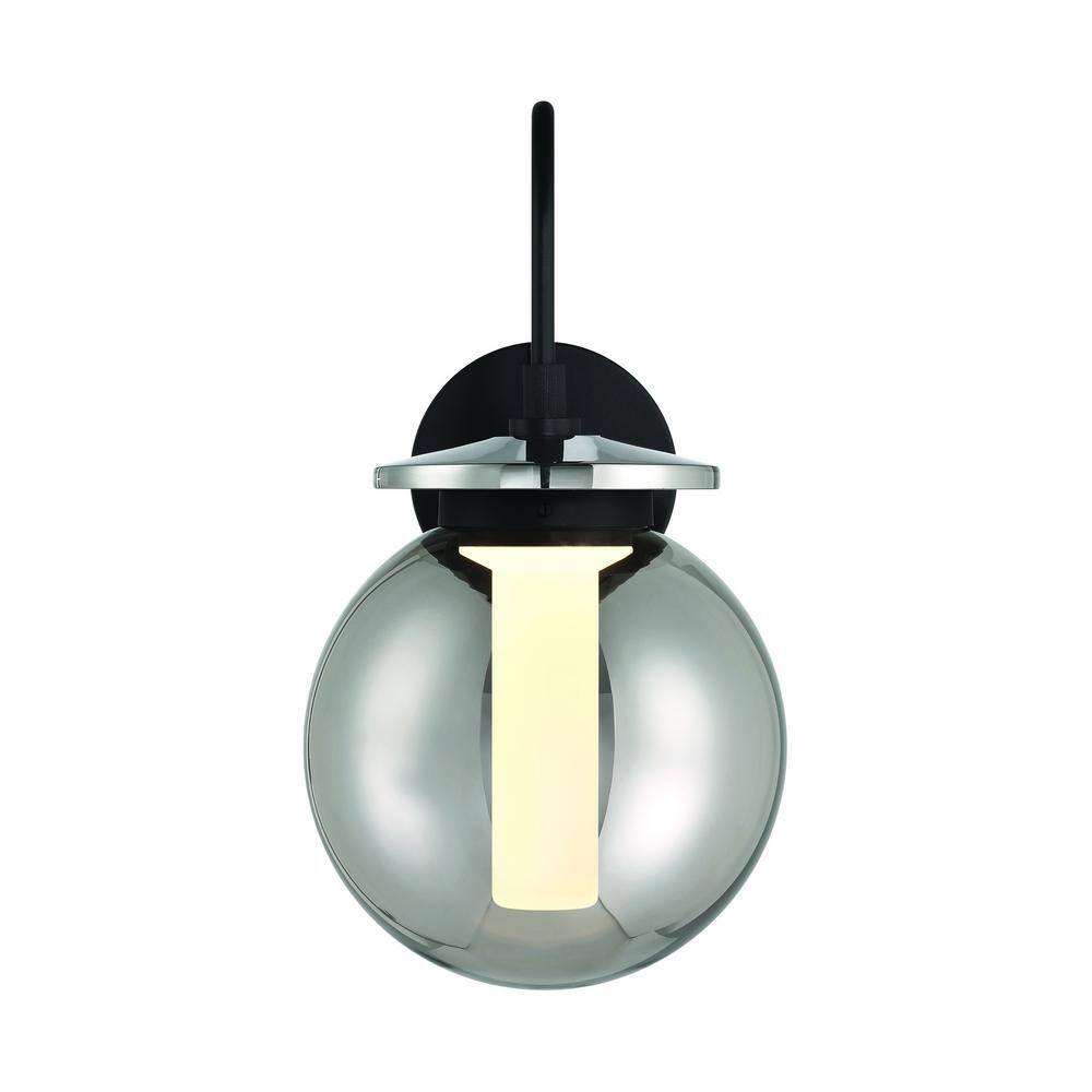 Black Smoke Glass Globe Dimmable LED Wall Sconce
