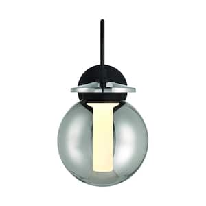 Caswell 20-Watt 1-Light Integrated LED Black Wall Sconce with Smoke Glass Shade
