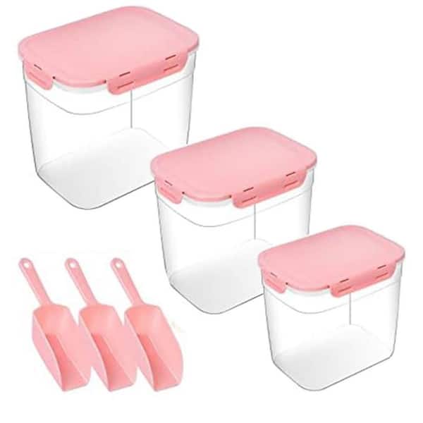 Unbranded Animal Food Storage Containers Set, Plastic Dog Food Storage with Spoon, 4 Seal Buckles for Dog Cat, 3 Sizes 3-Pack