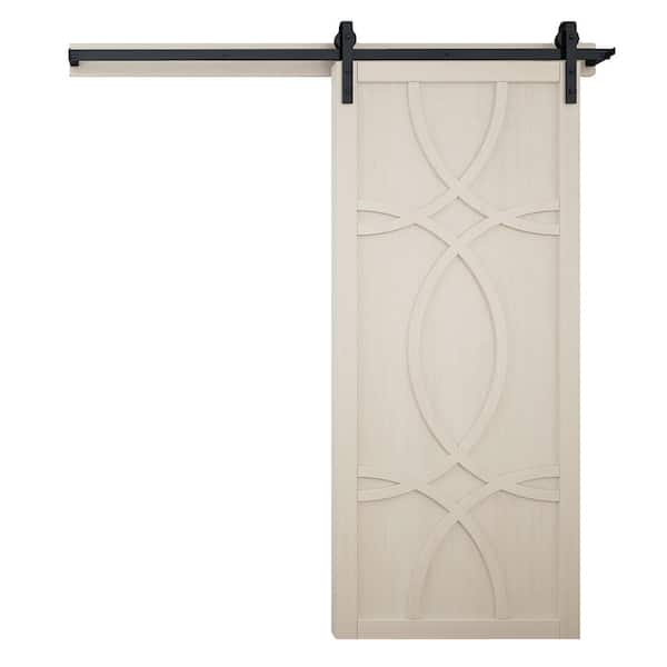 VeryCustom 30 in. x 84 in. The Hollywood Parchment Wood Sliding Barn Door with Hardware Kit in Black