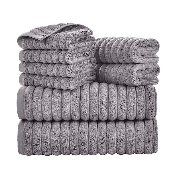 8 Piece Oversized Light Grey Cotton Bath Towel Set, Ultra Soft, Highly Absorbent Towels