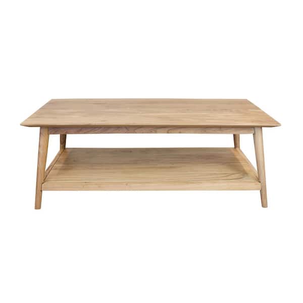Unbranded 48 in. Natural Matte Finish 18 in. Rectangle Wood Coffee Table with Shelf