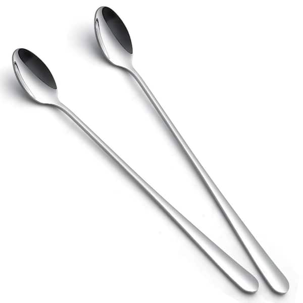 9-Inch Long Handle Stainless Steel Ice Tea Spoons Set of 2 for Stirring Coffee, Cocktails, and Desserts