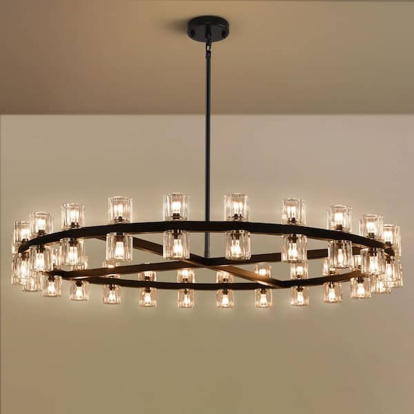 48 in. 48-Light Dimmable LED Black Wagon Wheel Kitchen Island Chandelier, for Dining Room, Living Room, Bedroom, Foyer