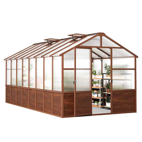 Epicpoplar 8 ft. x 16 ft. Cedar Wood Walk-In Greenhouse Kit with