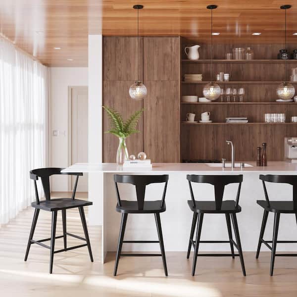 Poly and Bark Enzo 23.5 in Black High Back Wood Counter Stool with Wood Seat (Set of 1)