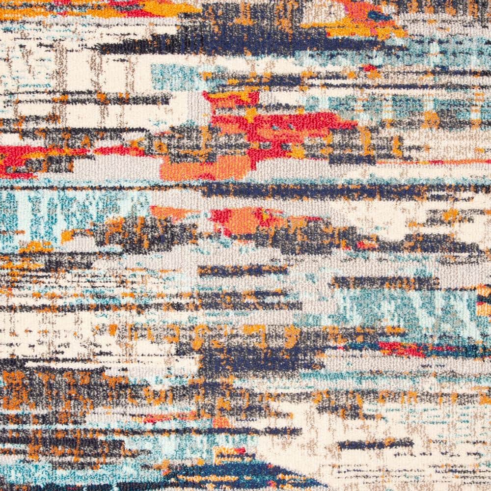 Ivory and Multicolor Abstract Synthetic Area Rug, 4' x 6'