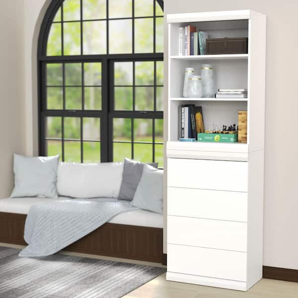 Mosaics 25.51 in. W White 3-Shelf 4-Drawer Wood Closet System
