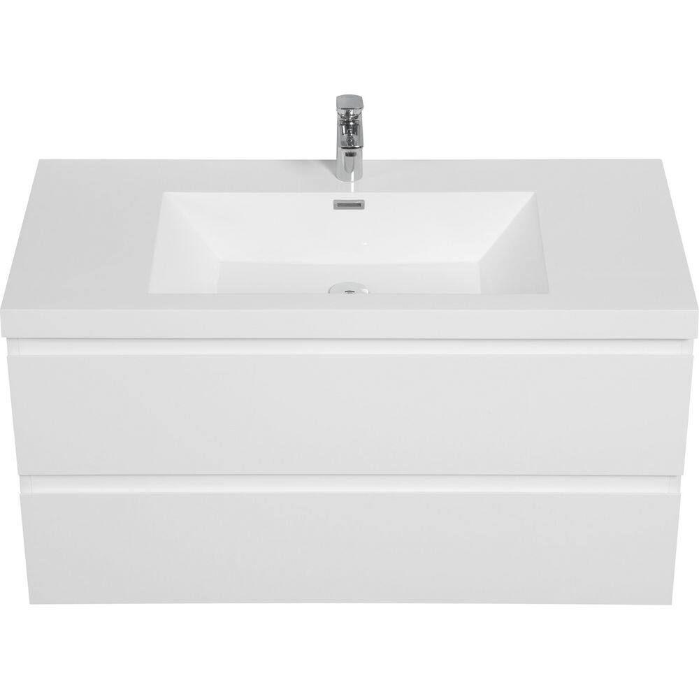 42 in. Single Sink Floating White Bath Vanity with White Stone Resin Sink Top price history on PriceWatchPro