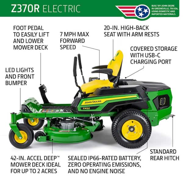 John Deere Z370R Electric 42 in. 3.2 kWh Battery Dual Electric
