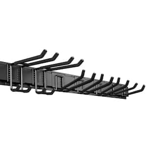 48 in. Black Metal Adjustable Wall Mount Garden Tool Organizer with Hooks for Hanging Rake, Broom, Snowboard and More