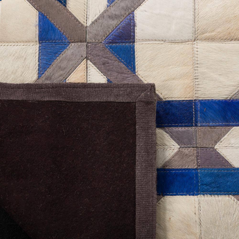 Ivory Geometric Hand-Stitched Cowhide 3' x 5' Area Rug
