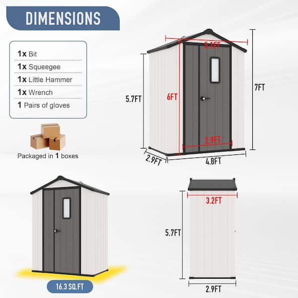 5 ft. W x 3 ft. D Outdoor Storage Resin Garden Shed for Backyard Outdoor (14.5 sq. ft. )