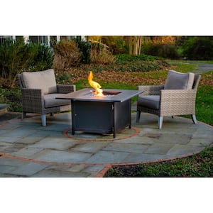 Heron 42 in. Outdoor Round Cast Aluminum Gas Fire Pit in Topaz Bronze with Clear Glass Fire Beads