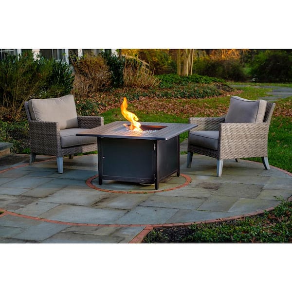 42 in. Topaz Cast Aluminum Heron Square Gas Fire Pit Chat Table with Clear Glass Fire Beads