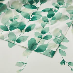 Green and White Watercolor Floral Leaves Shower Curtain