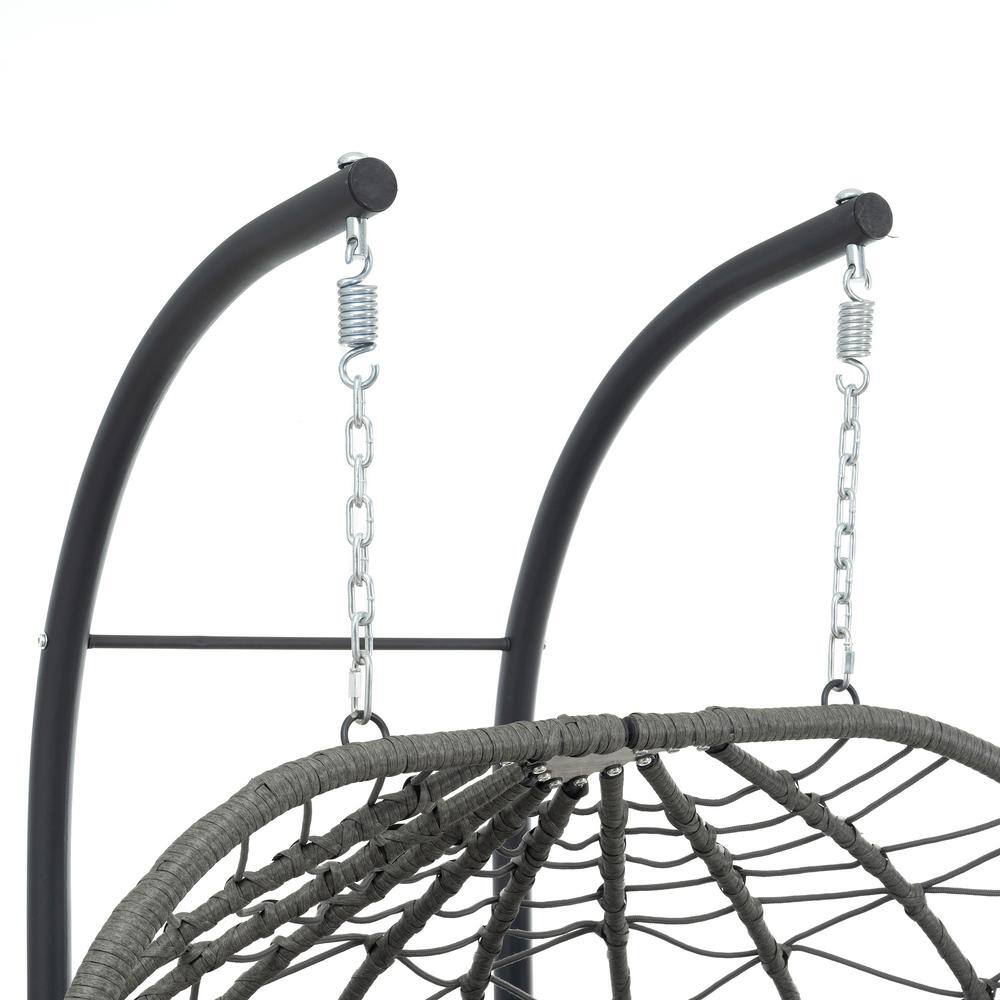 Gray Steel 2-Person Egg Chair with Blue Cushions