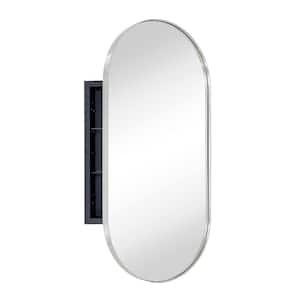 Daisy-Mai 16 in. W x 33 in. H Oval Pill Shape Metal Framed Recessed Medicine Cabinet with Mirror with Shelves in Nickel