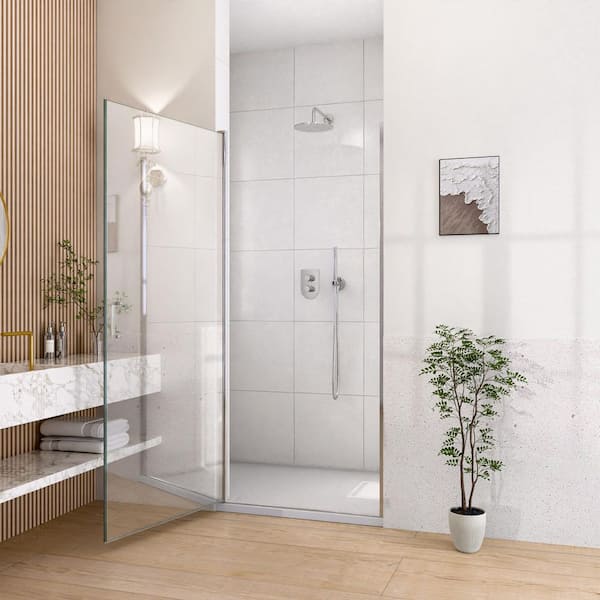 30 in. W x 72 in. H Pivot Semi Frameless Shower Door in Chrome Finish with Clear Glass