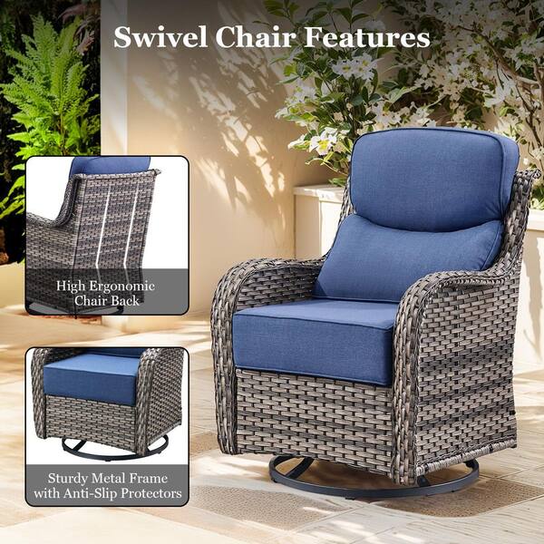 Bellefurn Nova Swivel Gray Wicker Outdoor Lounge Chair Patio