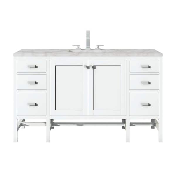 James Martin Vanities Addison 60.0 in. W x 23.5 in. D x 35.5 in. H Single Bathroom Vanity Glossy White and Victorian Silver Quartz Top