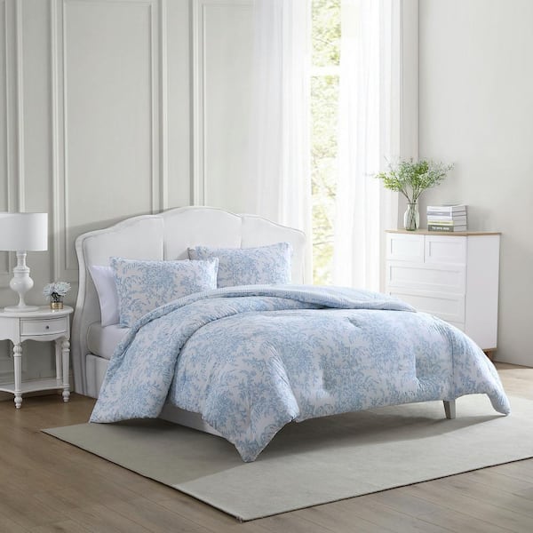 Laura Ashley Bedford 2-Piece Blue Cotton Twin Comforter Set