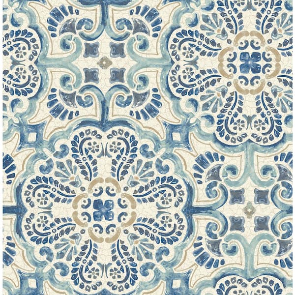 A-Street Prints Bayard Blue Tile Blue Wallpaper Sample
