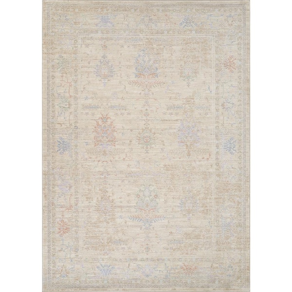 Amber Beige 9 ft. x 12 ft. Floral Area Rug
