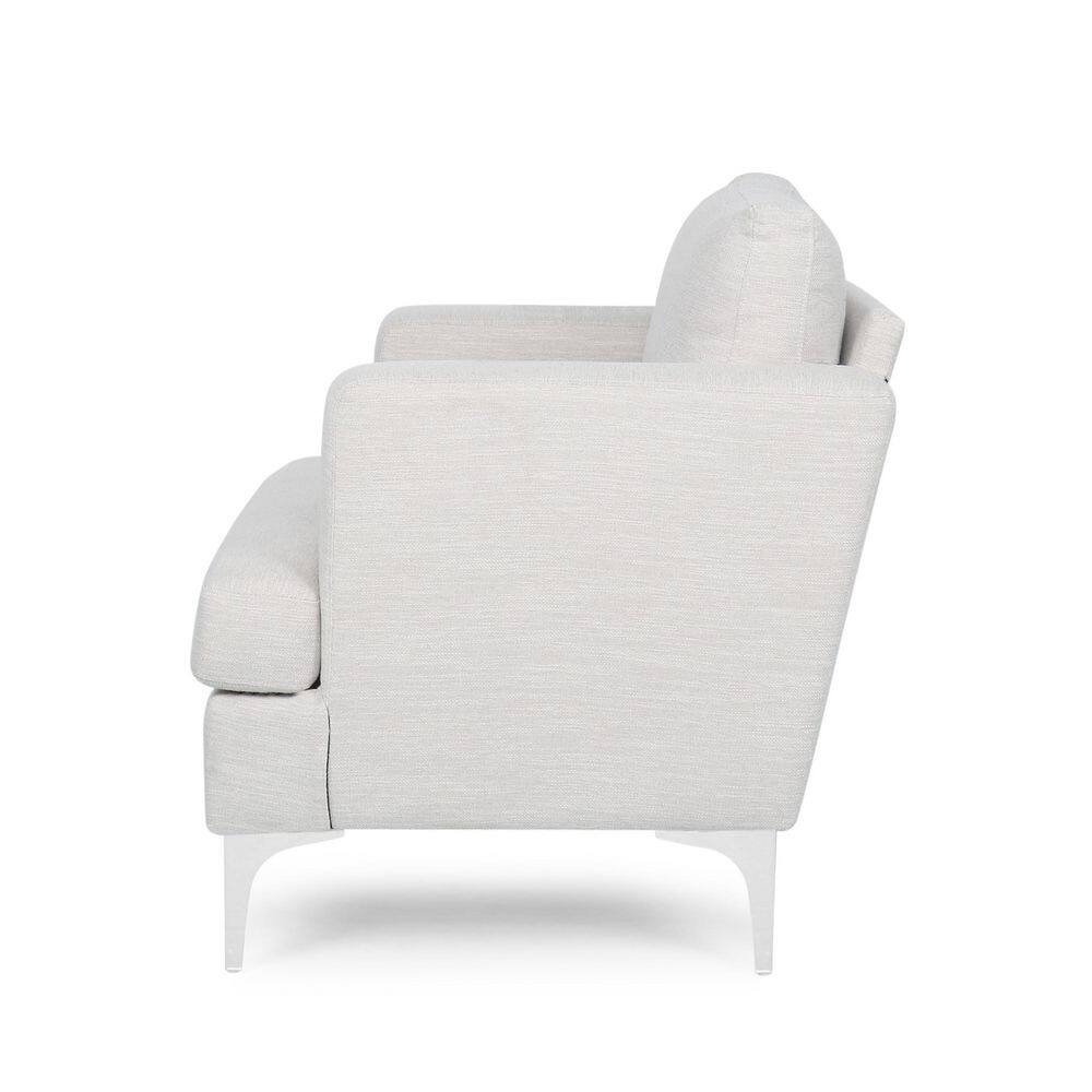 Beige and Silver Modern Club Chair with Wood Frame