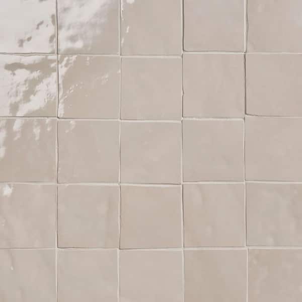 Cavira Linen Beige 3.93 in. x 3.93 in. Glossy Ceramic Wall Tile (3.22 sq. ft. / Case)