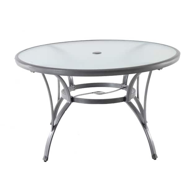 Hampton Bay Commercial Grade Aluminum Grey Round Glass Outdoor Dining Table