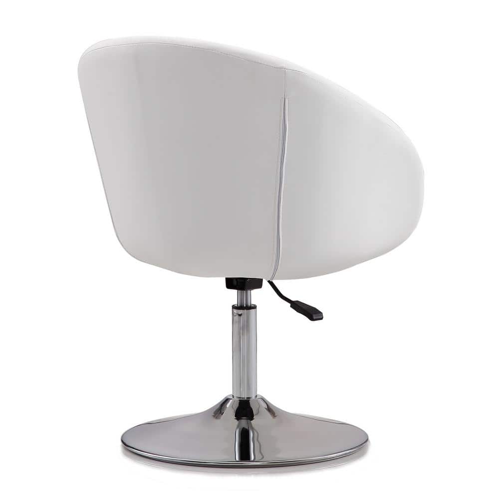 White Faux Leather Swivel Accent Chairs with Chrome Base, Set of 2