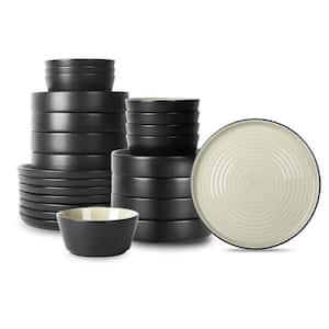 Elica 24-Piece Dinnerware Set Stoneware, Service for 8, Beige and Black