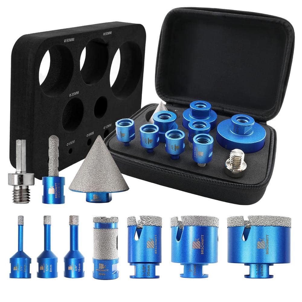 10-Pieces Blue Diamond Core Drill Bit Set, Tile Hole Saw Kit for Porcelain 