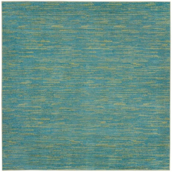 Blue, Green 7 ft. x 7 ft. Woven Polypropylene Indoor/Outdoor Area Rug
