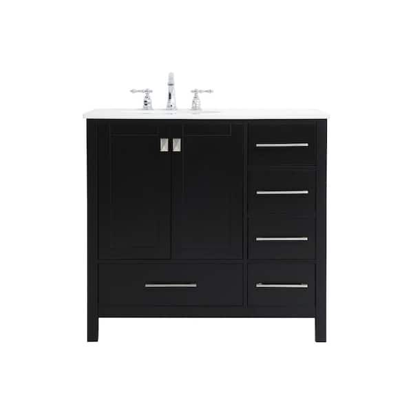 Unbranded Simply Living 36 in. W x 22 in. D x 34 in. H Bath Vanity in Black with Calacatta White Engineered Marble Top