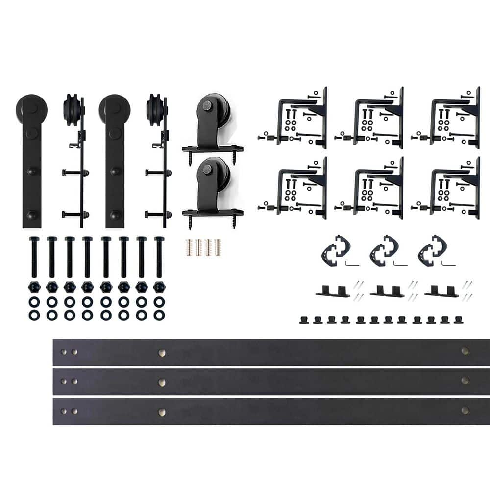 7.5 ft./90 in. Black Rustic Triple Track Bypass Sliding Barn Door Track and Hardware Kit for Triple Doors price history on PriceWatchPro
