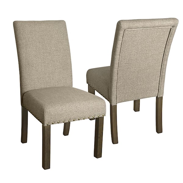 Homepop Michele Parsons Light Tan Upholstered Dining Chairs with Nailhead Trim (Set of 2)