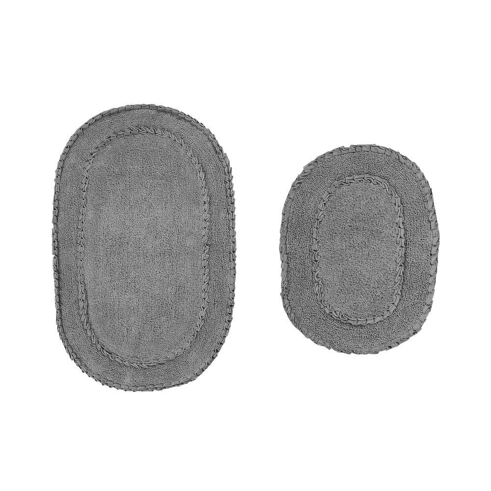 HOME WEAVERS INC Double Ruffle Gray Cotton 2Piece Bath Rug Set