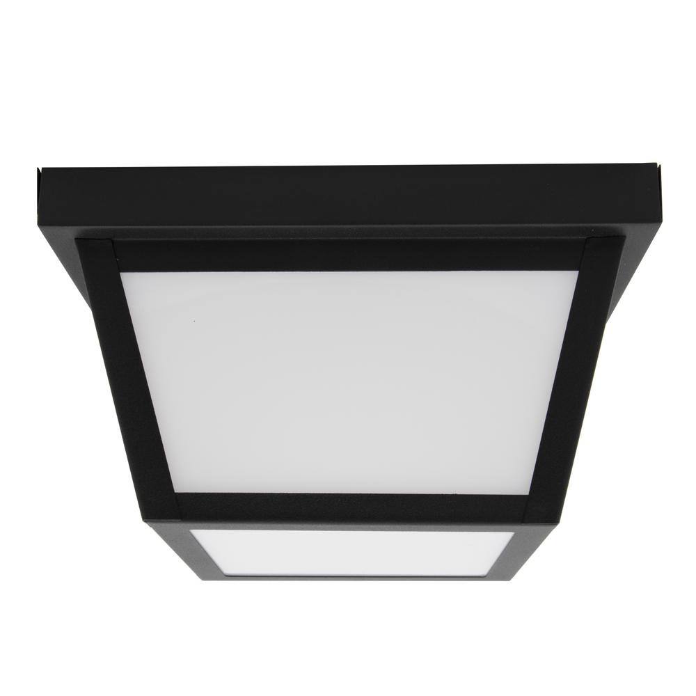 Black Geometric LED Outdoor Ceiling Light with Frosted Glass