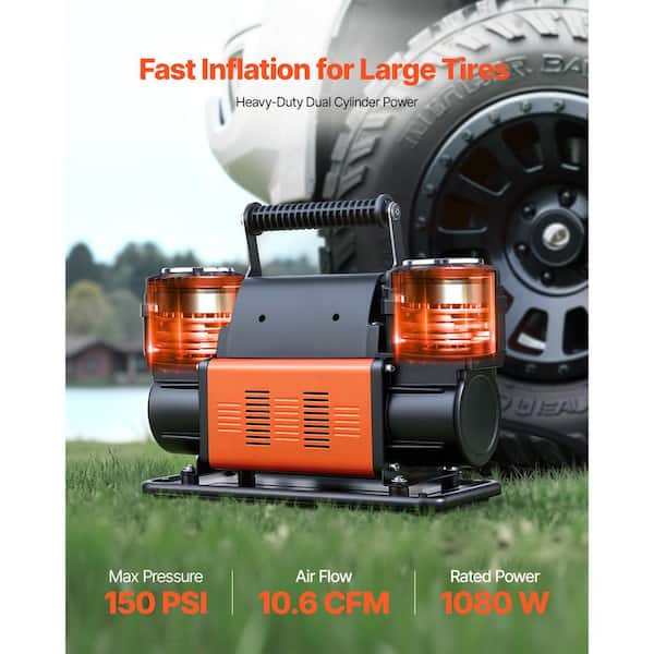 Dual-Cylinder Heavy Duty Air Compressor, 150 psi, Portable, Off road Air Pump, Pancake, 12V Electric, Air Compressor
