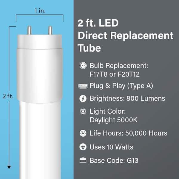 2ft T8 LED Tube Light - Fluorescent Conversion