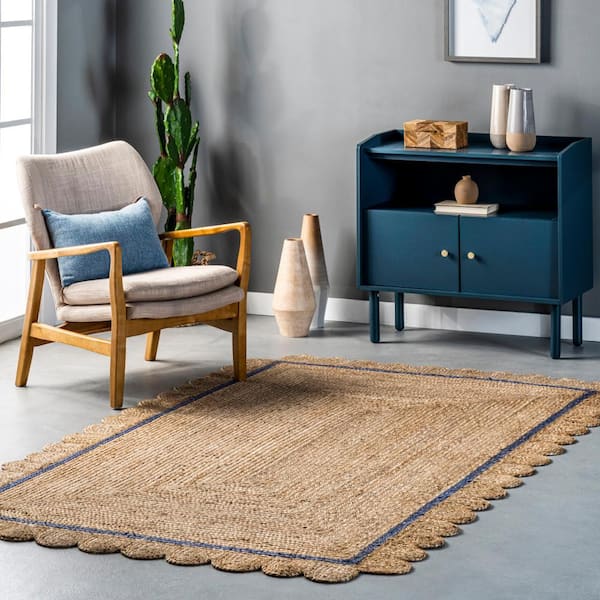 Tera Petals Braided Jute Blue 4 ft. x 6 ft. Area Rug