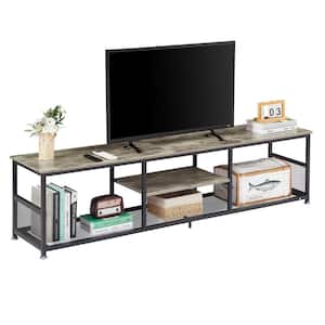 Industrial TV Stand for Televisions up to 80 in. 70 in. TV Console with Open Storage Shelves 3-Tiers Console Table, Gray