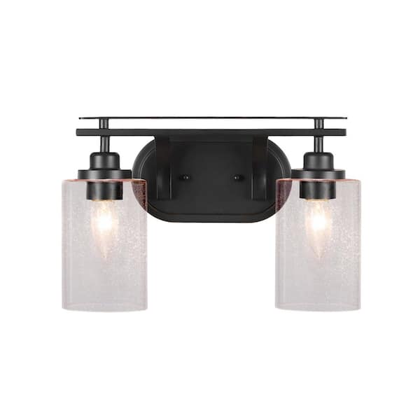 Unbranded Monroe 14.75 in. 2-Light Matte Black Vanity Light with 4 in. Clear Bubble Glass Shade No Bulbs Included