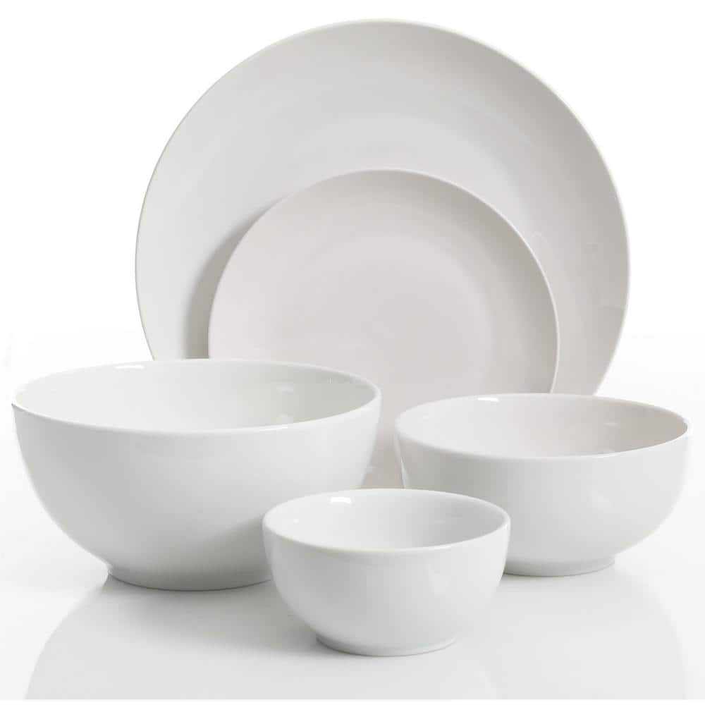 All U Need 60-Piece White Ceramic Dinnerware Set with Silver Flatware