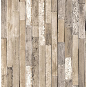 Barn Board Brown Thin Plank Paper Strippable Wallpaper (Covers 56.4 sq. ft.)