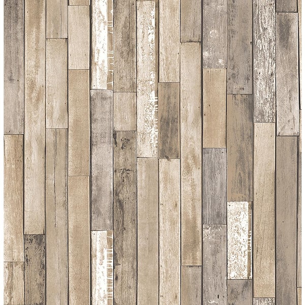 Brewster Barn Board Brown Thin Plank Paper Strippable Wallpaper (Covers 56.4 sq. ft.)